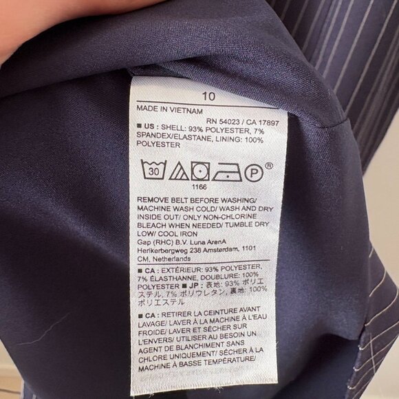 Banana Republic Belted Sheath Midi Dress Navy Stripe Size 10 - Picture 9 of 9